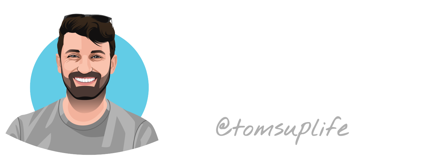 Illustration of a smiling man with a beard wearing a gray shirt against a blue circle background