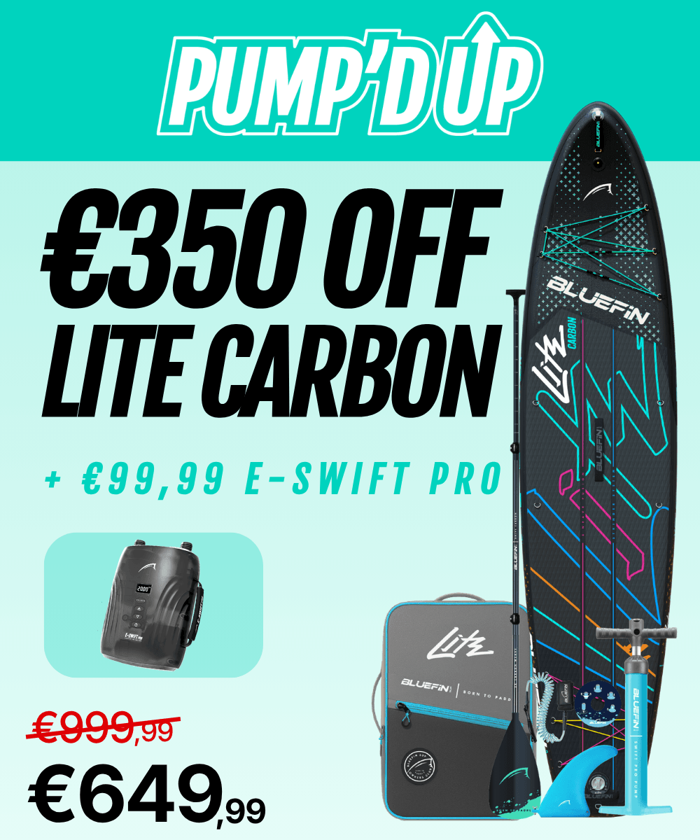 Pacchetto paddleboard Lite Carbon con accessori, 350 € di sconto e promozione opzionale per la pompa E-Swift Pro a 99,99 €