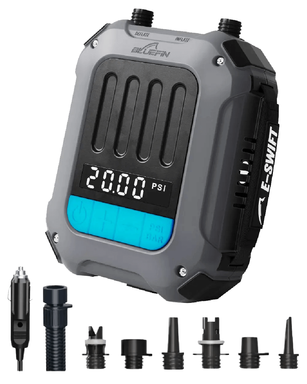 Tragbare Elektropumpe mit Digitalanzeige (20,00 PSI), sechs Düsenaufsätzen und Autoladegerät