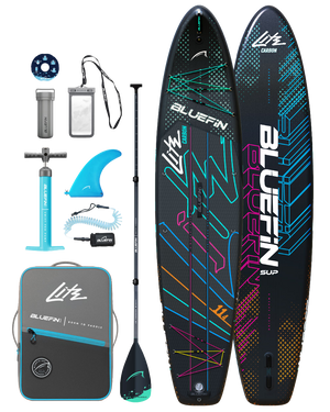 Lite Carbon aufblasbares Paddleboard-Set mit Paddel, Pumpe, Finne, Leash, Tragetasche und Zubehör